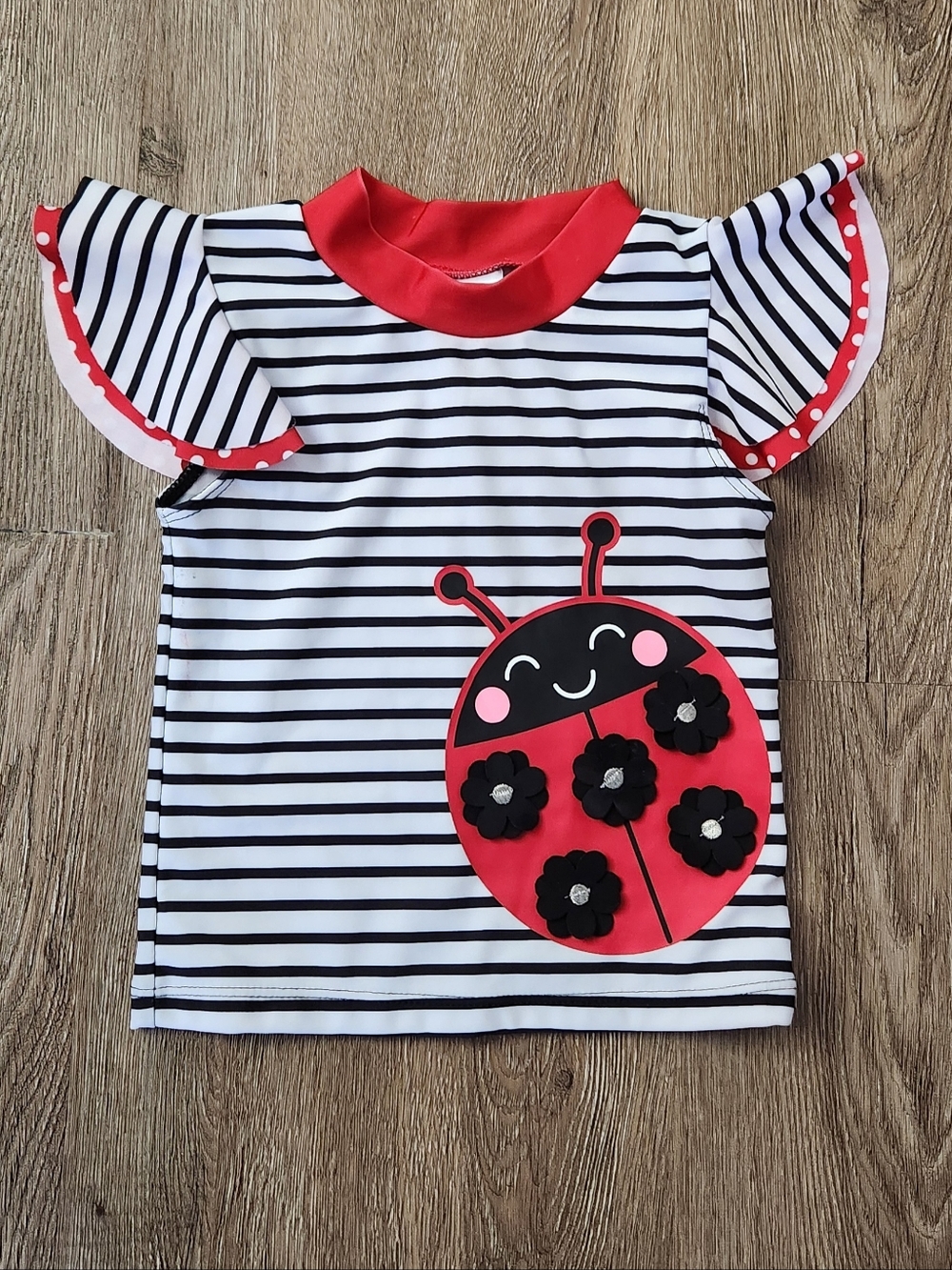 Toddler Girl 3D Cute Ladybug Applique Rashguard Swim Top - Size 3T